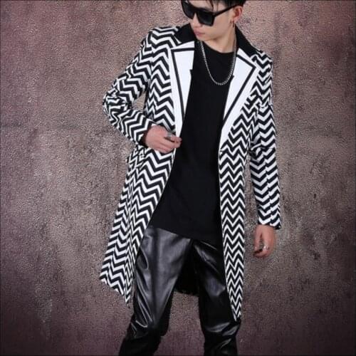 Custom Made Spring And Autumn Men Blazers Suit Printed Stitching Mid-Length Big-Name Style Jacket Hair Stylist Coat