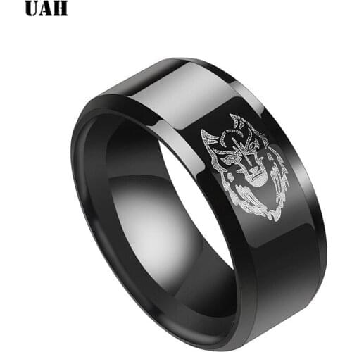 UAH Men Ring Punk Black Lion Ring 316L Stainless steel Biker Round Animal Rings Jewelry Party Power Design high quality Jewel