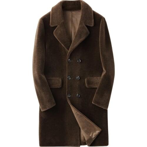 Mens Real Fur Coat Autumn Winter Jacket Men Long Sheep Shearing 100% Wool Fur Coats Plus Size 5xl KFS19M204-J KJ3796