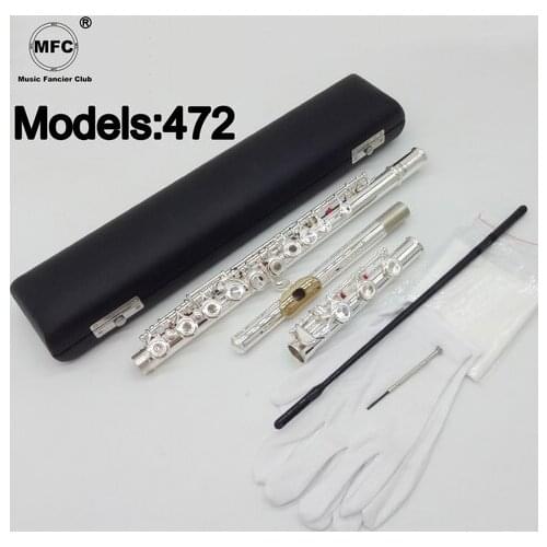 Music Fancier Club Professional Flute 472 Silver Plated Flute Gold Plated Lip Plate B Leg Open Close Holes 17 E Key
