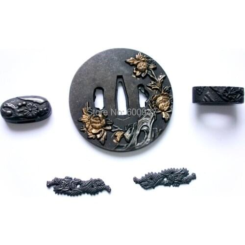 Hand-Forged Alloy Tsuba Fitting Set For Japanese Samurai Sword Katana -5 Piece