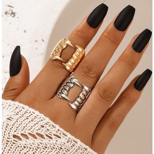HuangTang Punk Tooth Joint Ring Sets for Women Men Gothic Hollow Out Geometric Alloy Metal Rings Party Jewelry кольца 19696