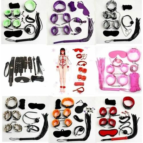 Under bed handcuff ankle Cuffs Rope Blindfold Whip Restraint collar Bondage Set sex swing
