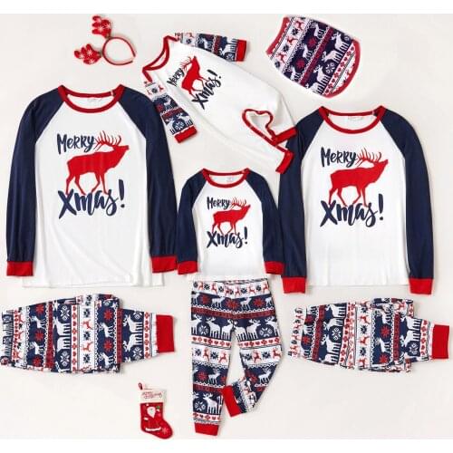 PatPat Xmas Reindeer and Letter Print Family Matching Long-sleeve Crewneck Pajamas Sets (Flame Resistant)