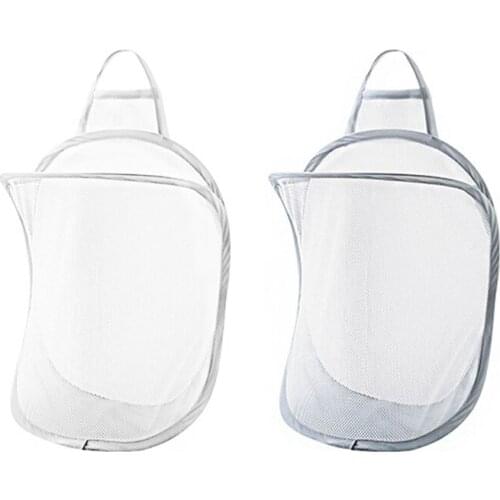 Hanging Pop-Up Laundry Hamper Foldable Mesh Basket Wall Mounted Dirty Clothes Basket Organizer with Carry HandlesHanging Pop-Up