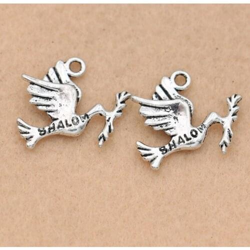 KJjewel Antique Silver Plated Peace Pigeon Charm Pendant for Jewelry DIY Making Bracelet Necklace Accessories 22x19mm