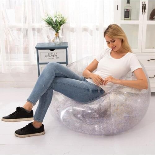 Transparent Sequins Inflatable Home Lazy Sofa Portable PVC Outdoor Folding Recliner New Adult Spherical Stool Chairs
