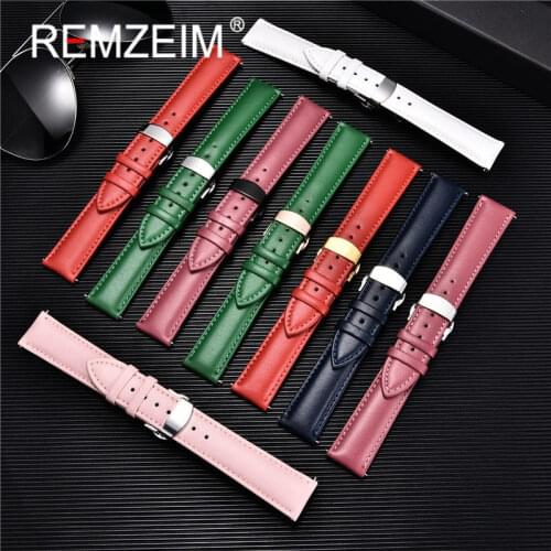 REMZEIM 18mm 20mm 22mm 24mm Calf Genuine Leather Watchband Watch Band Strap Butterfly Buckle Bracelet Accessories Wristbands
