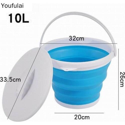 10L with Lid Silicone Folding Bucket for Fishing Promotion Folding Bucket Car Wash Outdoor Fishing Round Square Camp Room Bucket