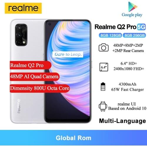 Realme Q2 Pro 5G Smartphone 6.4'' Dimensity 800U Octa Core 4300mAh 65W Fast Charger 48MP AI Quad Camera Mobile Phone