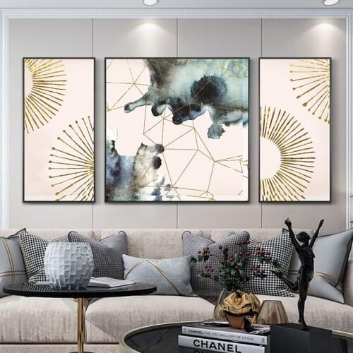 Modern Fantasy Abstract Geometric figure golden line Decorative Canvas Wall Poster Painting for porch Living Room office decor