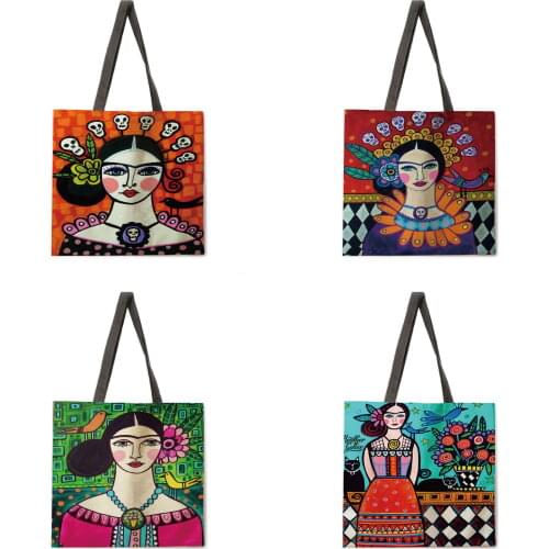 Indian girl print tote bag casual tote bag lady shoulder bag reusable shopping bag outdoor beach bag fashion bag