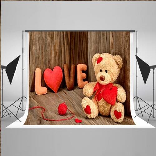 VinylBDS Wedding Wooden Photography Backdrop Valentines Day Love Backgrounds for Photo Studio Bear Backgrounds Photography Wood