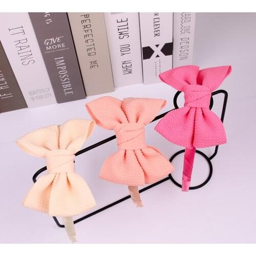 XIMA 4Inch Girls Fabric Bow Hairband Childrens Candy Colors Party Headband Hair Bows Handmade Solid Hair Accessories