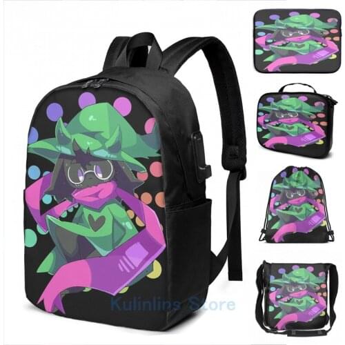 Funny Graphic print Deltarune Ralsei USB Charge Backpack men School bags Women bag Travel laptop bag