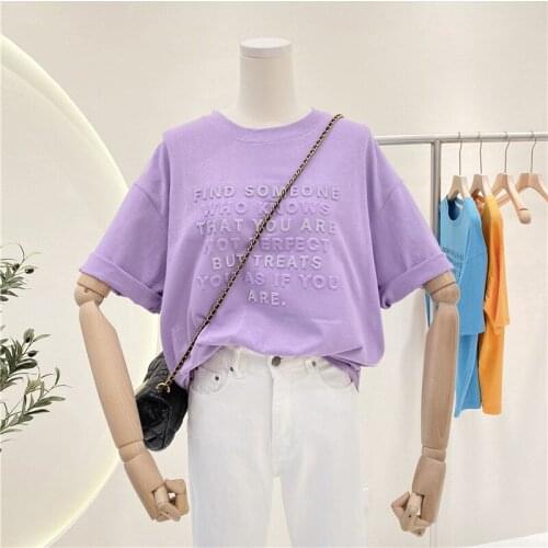Summer T Shirt Women Heavy Stamping Loose Cotton Clothing New Ins short-sleeved t-shirts Leisure 2021 Harajuku Tshirt WBXCM64