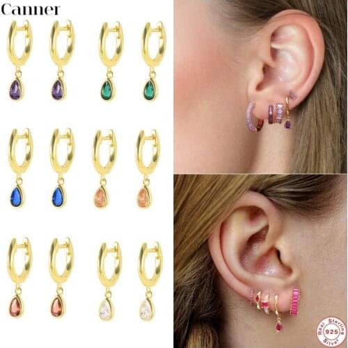 CANNER 925 Sterling Silver Geometric Drop-shaped Zircon Hoop Earrings Light Luxury Charming Dangle Earrings For Women Jewelry