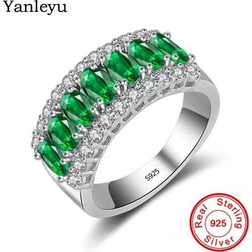 Yanleyu Authentic 925 Sterling Silver Wedding Engagement Rings for Women Fashion Green Zircon Bague Jewelry Accessories PR190