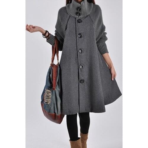 Large Size M-5XL Women Autumn and Winter Knitted Wool Blend Coat Single Breasted Skirts Dress Coat Cloak Jacket Outwear Loose