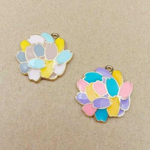 10pcs 24x25mm enamel lotus flower charm for jewelry making fashion charm earring pendant bracelet charms