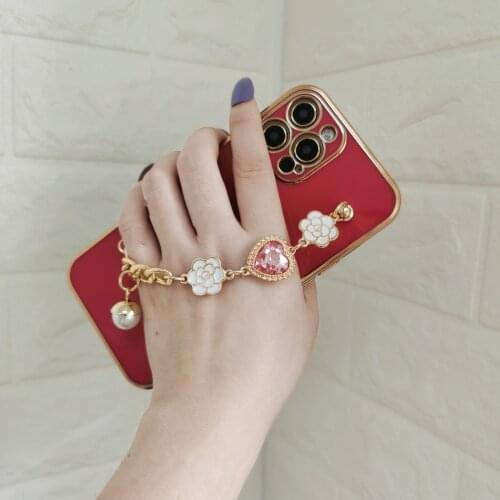 11 Case Luxury Glitter Diamond Rose Flower Bracelet Hand Holder Phone Cover for iPhone 12 Pro Max XR X XS 7 8 Plus SE 2020 Cases