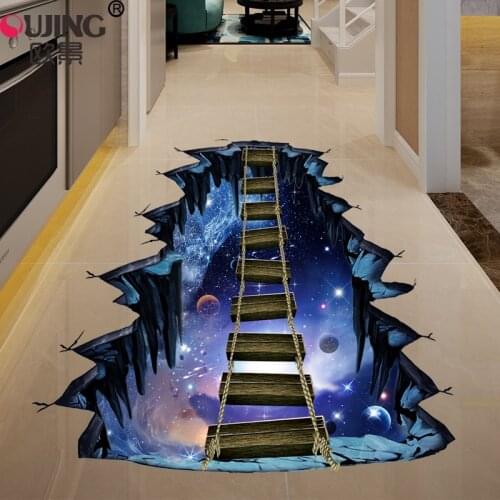 3D Universe Space Galaxy Overpass Floor Wall Sticker Home Decor Kids Rooms Living Room Art Mural Suspension Bridge Wall Decals