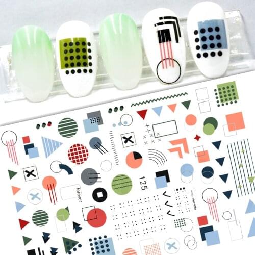 3D Nail Sticker Decals Self-adhesive Stickers for Nails Geometry Triangle Line Round Stickers for Manicure Nail Art Decoration
