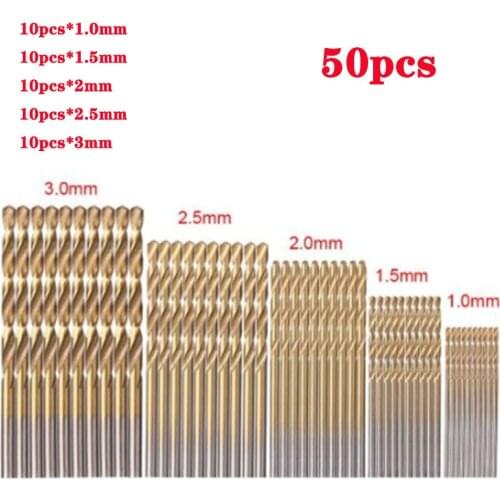 50pcs/set Many Kinds Of High Speed Steel Titanium Coated Twist Drill Bit Straight Shank Bit Hand Drill