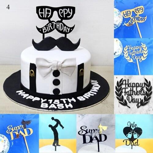 Acrylic Happy Birthday Cake Topper Gold Father Acrylic Cake Topper Flags For Mom Daddy Birthday Party Cake Decorations