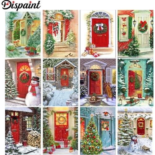 Dispaint Diamond Embroidery "Christmas gate scenery" Pattern DIY 5D Diamond Painting Needlework Cross Stitch Full Drill Painting