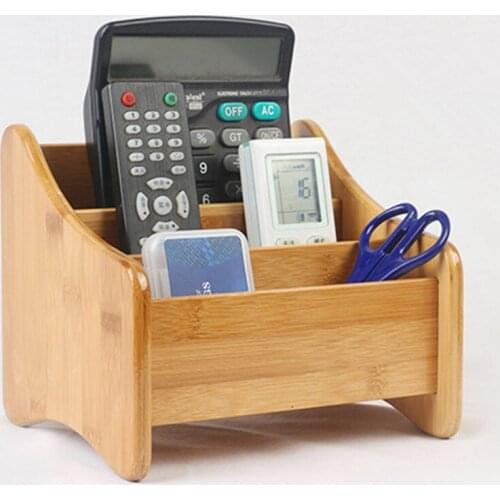 Bamboo Storage Box 3 Slots Table Decor Remote Control Holder Multiple-Use Sundries Stationery Makeup Cosmetic Organizer