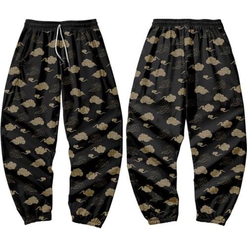 Auspicious Clouds Printed Men Japanese Style Pocket Cargo Pants Joggers Harajuku Sweatpant Hip Hop Trousers Plus Size 6XL