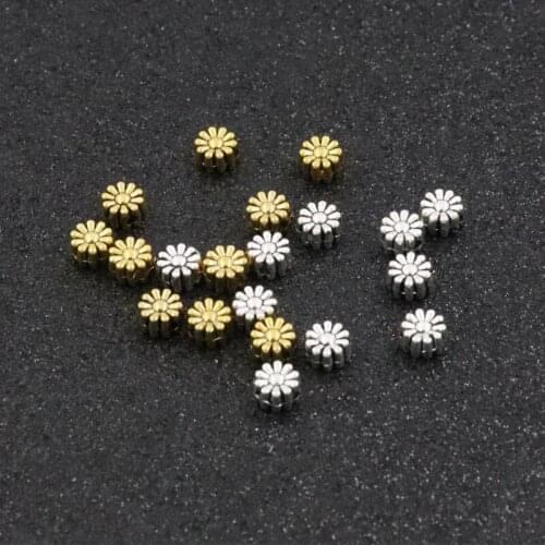 50p 6mm Mixed Flower Tibetan Silver Gold Metal Spacer Loose Beads For Jewelry Making Diy Needlework Finding Bracelet Accessories