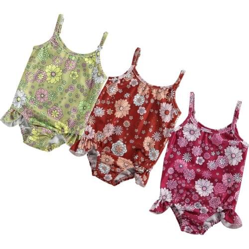 Toddler Girls One-Piece Swimsuit, Cute Floral Print Sleeveless Ruffle Bathing Suit