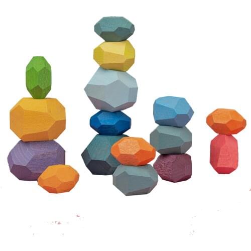 Colored Stone Educational Toys Creative Wooden Jenga Building Block Cold Tone Nordic Style Stacking Game Childrens Wooden Toys