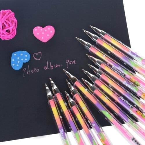 DIY Photo Album Props Rainbow Segmented Colorful Gel Ink Pens for Kids DIY Black Cards Scrapbook Photo Album