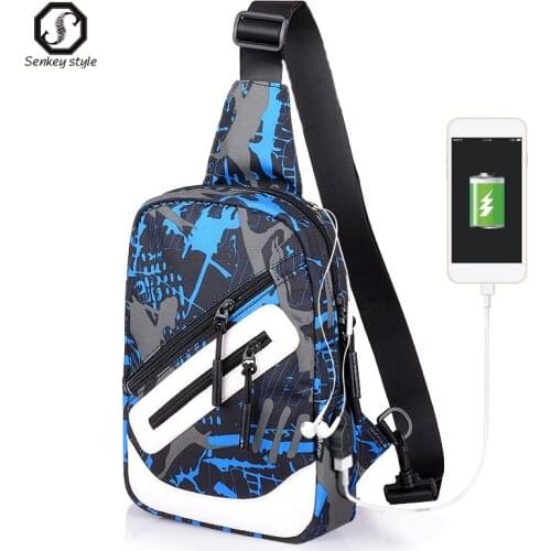 SENKEY New Travel USB charging Chest Bags Mens Fashion Crossbody Bag for Men Shoulder Bags teens Casual male Chest Waist Pack