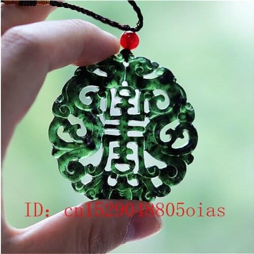 Chinese Natural Black Green Jade Birds Dragon Pendant Necklace Charm Jewelry Double-sided Hollow Carved Amulet Gifts for Women