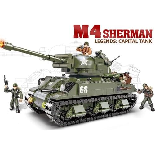 World War 2 America Military Set M4 Sherman Medium Tank Model Building Blocks WW Ⅱ Army Armored Gun Vehicle Bricks Kid Toys Gift
