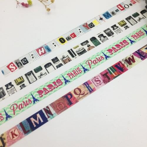 Beautiful washi paper tape/15mm*10m LETTER/WISHING BOTTLE/PARIS TOWER diy masking washi tape
