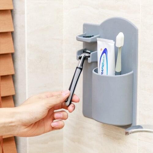 Wall-mounted Toothbrush Holder Silicone Razor Holder Bathroom Accessories Storage Box Organizer Suction Cup No Glue Required