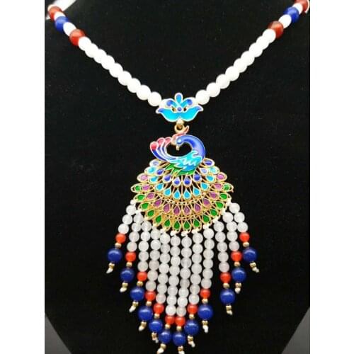 Natural Jade Hetian Jade White Necklace Blossoming Faery Peacock Screen Boutique Accessories Duobao Necklace