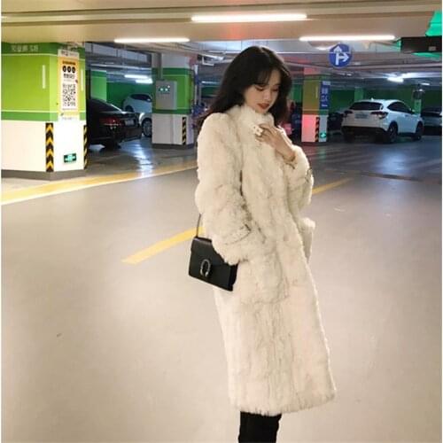 Winter New Lmitate Otter Rabbit Fur Coat Women Korean Fashion Stand-up Collar Thick Warm Hairy Mid-Length Overcoat Female H1560