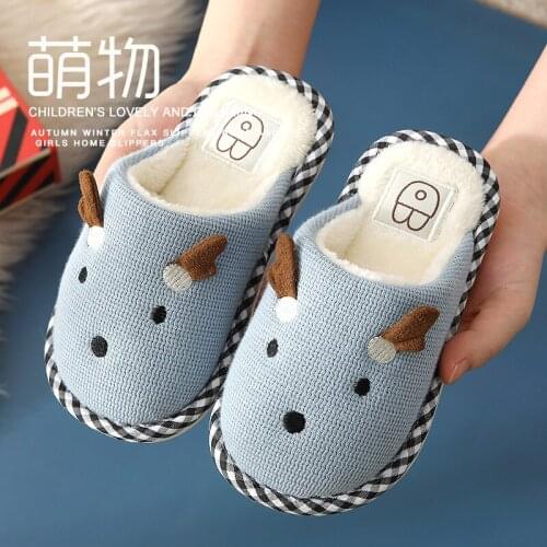 New Winter Kids Cotton Slippers Indoor Floor Bedroom Soft Furry Shoes Baby Warm Comfortable Animal Plush Slippers For Boys Girls