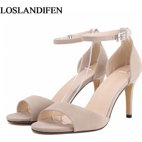 8CM Thin High Heels 2020 New Arrive Women Flock Sandals Heeled Open Toe Summer Shoes Woman Sandalias Mujer NLK-A0013