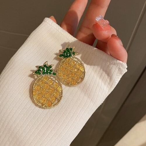 Origin Summer Romantic Sparkly Crystal Pineapple Dangle Drop Earrings for Women Big Fruit Hanging Earrings Party Beach Jewelry