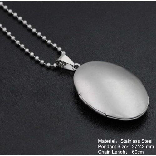 Stainless Steel Glaze Oval Locket Necklaces Photo Frame Pendant Necklace for Women Men Fashion Memory Jewelry