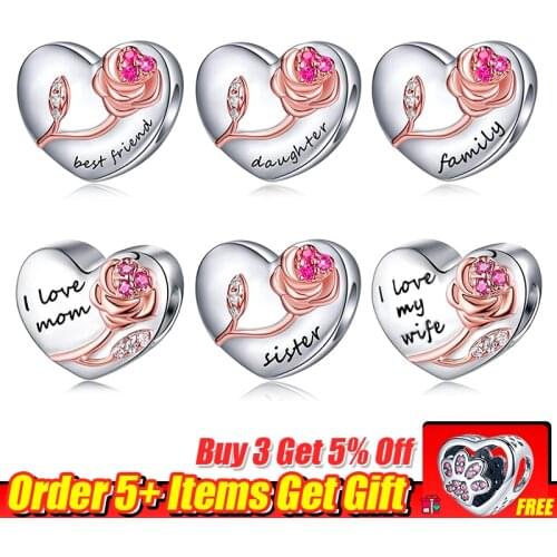 La Menars Daughter Sister Mom Love Bead Charms Genuine 925 Sterling Silver DIY Making Fit Original Pandora Charm Bracelet