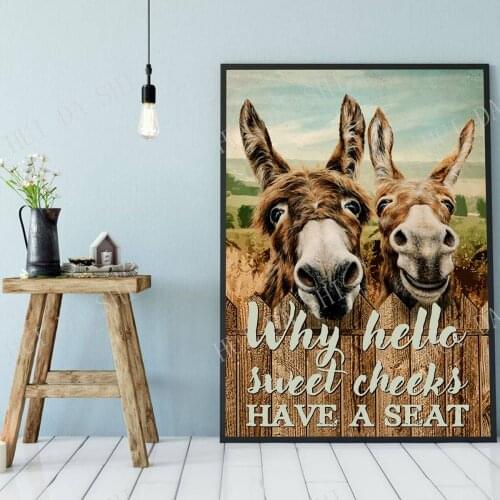 Donkey Poster - Why Hello Sweet Cheeks Have A Seat, Funny Donkey Art Prints, Donkey Bathroom Decor, Animal Poster