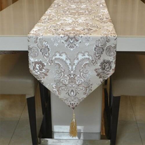Luxury Table Flag European-style Silver Jacquard Table Runner Soft Embroidery Decorative Fabric